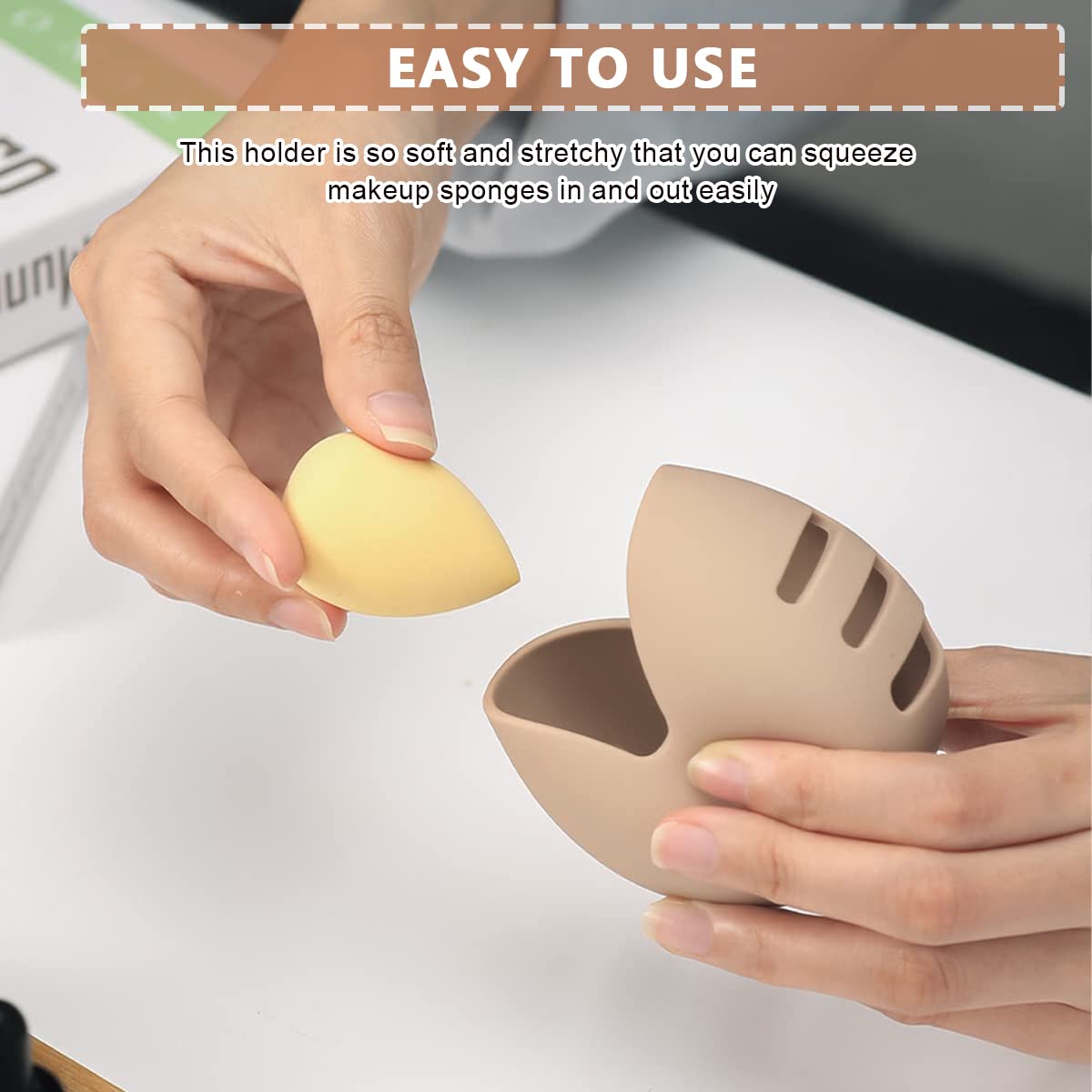 MAYCREATE Makeup Sponge Holder Case Cute Silicone Beauty Blender Sponge Holder Breathable Cosmetic Make Up Blender Storage Travel Case (Khaki)