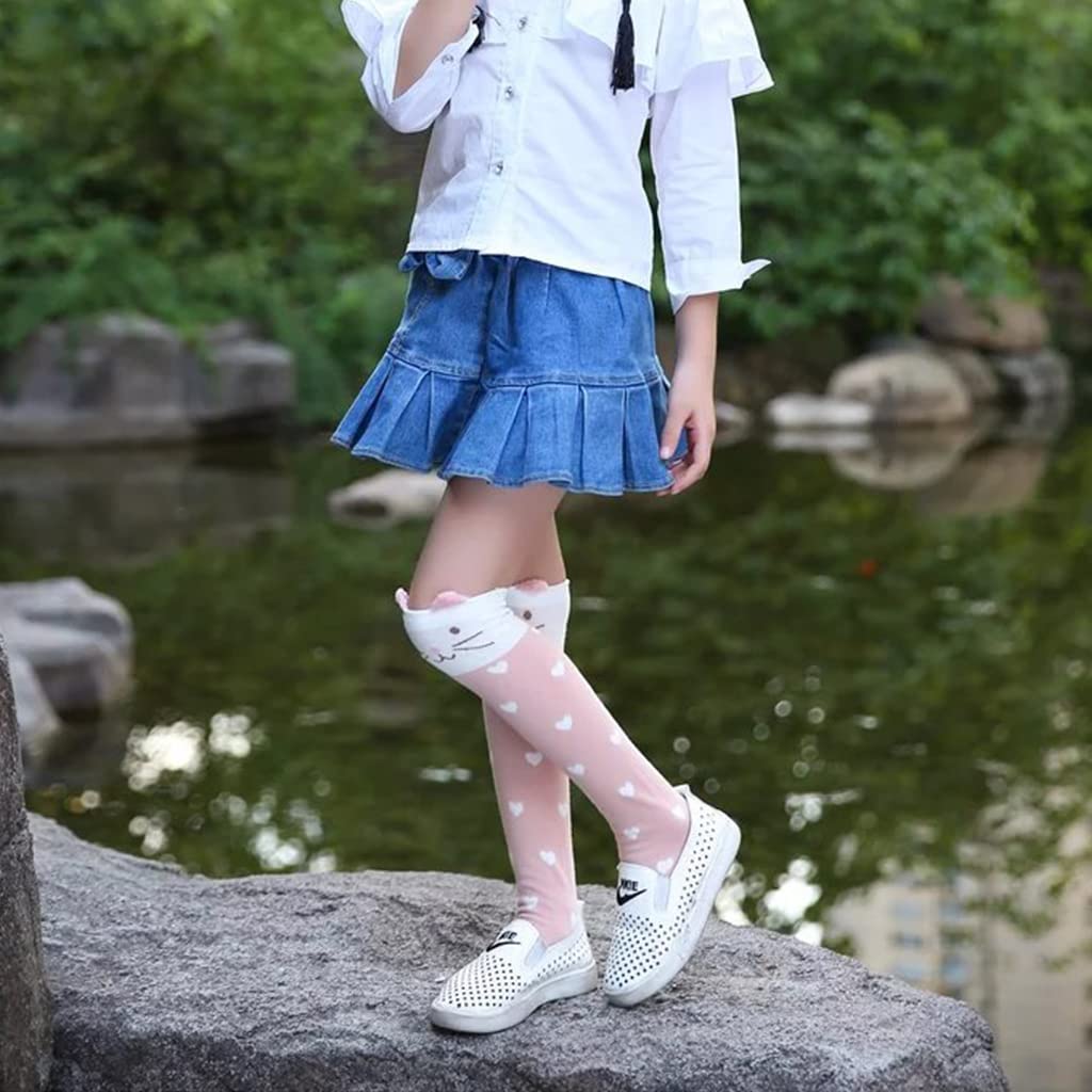 MAYCREATE Pink Girls Cotton Knee,High Socks Cute Kitty Winter Warm Long Socks for Christmas Gift,Girls 3 to 12 Years Old Boot Socks,One Pair