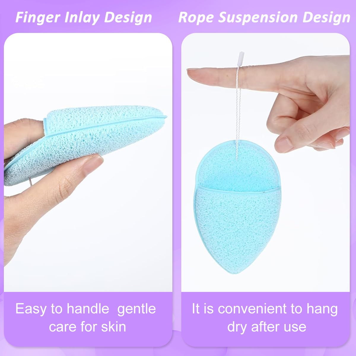 MAYCREATE Facial Sponge for Deep Cleansing and Makeup Removal featuring Finger Sleeve Grip | 6pcs Reusable Plant-Based Pads 7x9.7cm