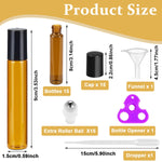 MAYCREATE Glass Roller Bottles for Essential Oils 15 pcs 10 ml featuring Stainless Steel Roller Bead and Amber Glass | Includes Funnel & Cap Opener