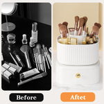 MAYCREATE Makeup Organizer Box Stand, 360° Rotating Makeup Brush Holder with Drawer, Ivory Cosmetics Display Case Skincare Storage for Vanity Desktop, Bathroom