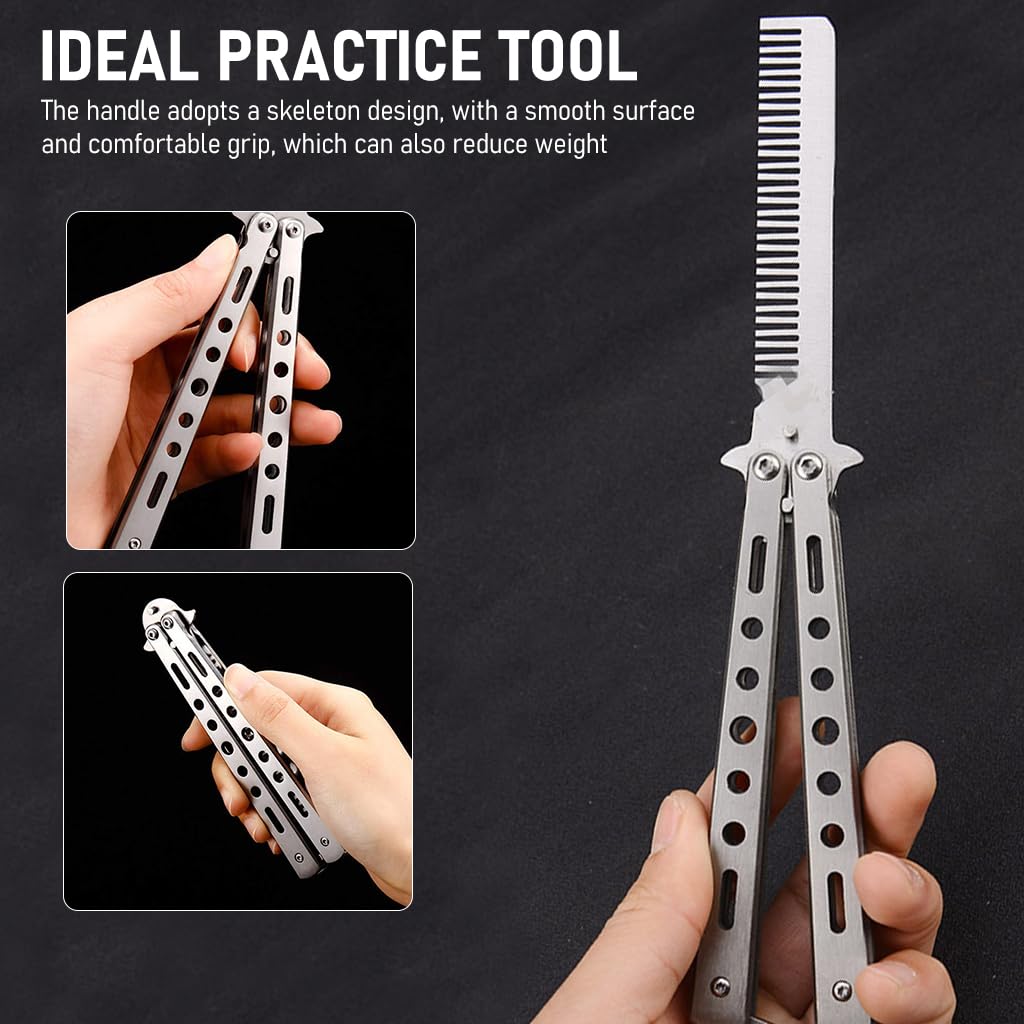 MAYCREATE Butterfly Comb for Training with Hex Screw Fixing and 22cm Folding Design | Stainless Steel