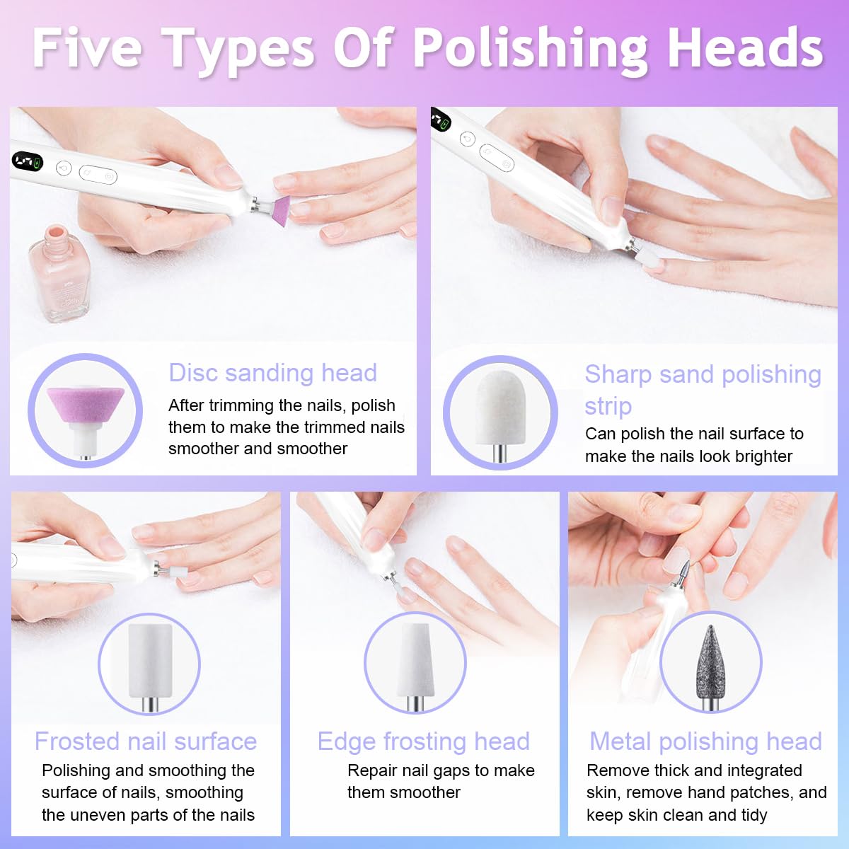 MAYCREATE Nail Drill Machine with 5 Speeds and 6 Drill Bits for Gel Removal | USB Rechargeable Design