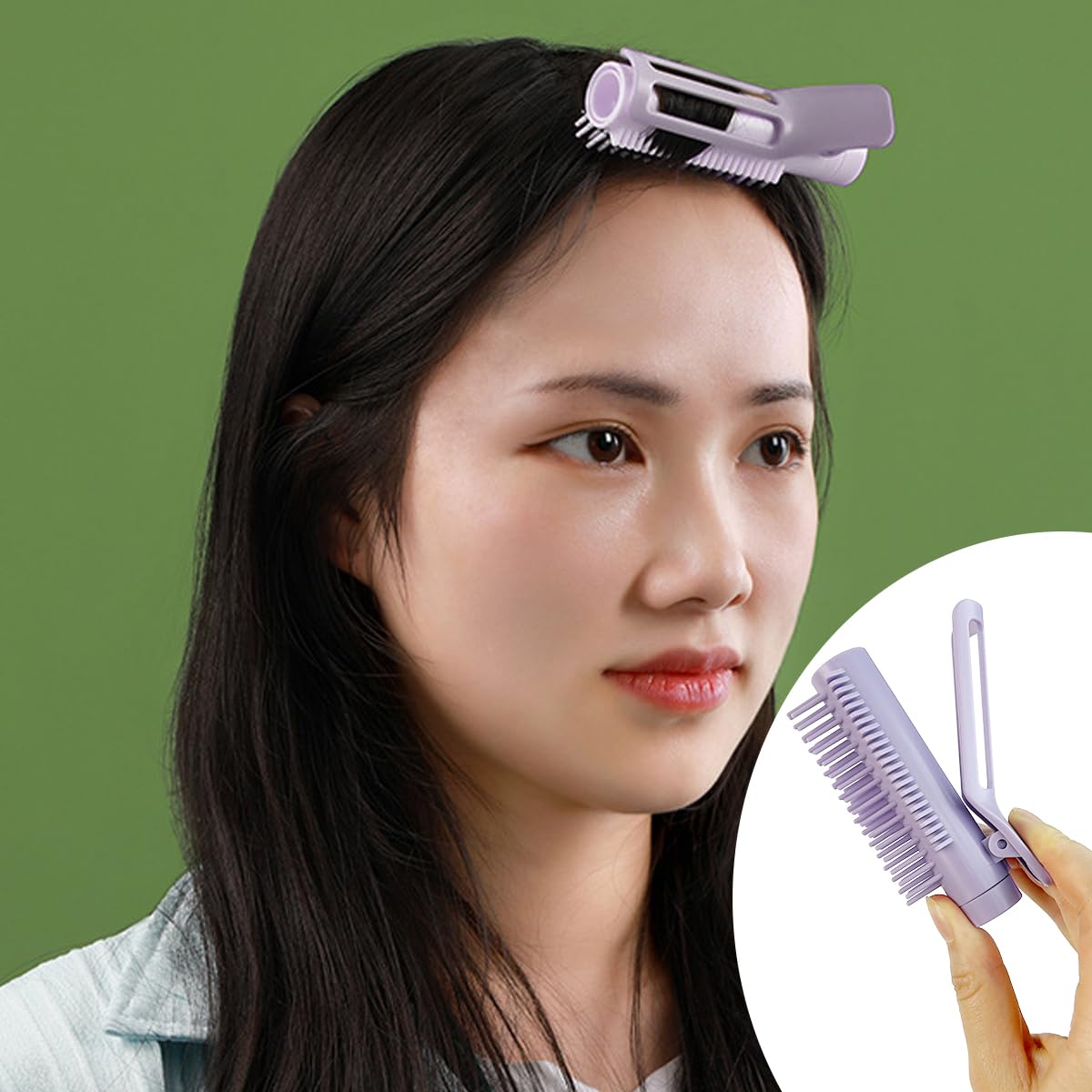 MAYCREATE Small Volumizer Brush Comb for Root Lift with Dual Side Clip and Retractable Handle