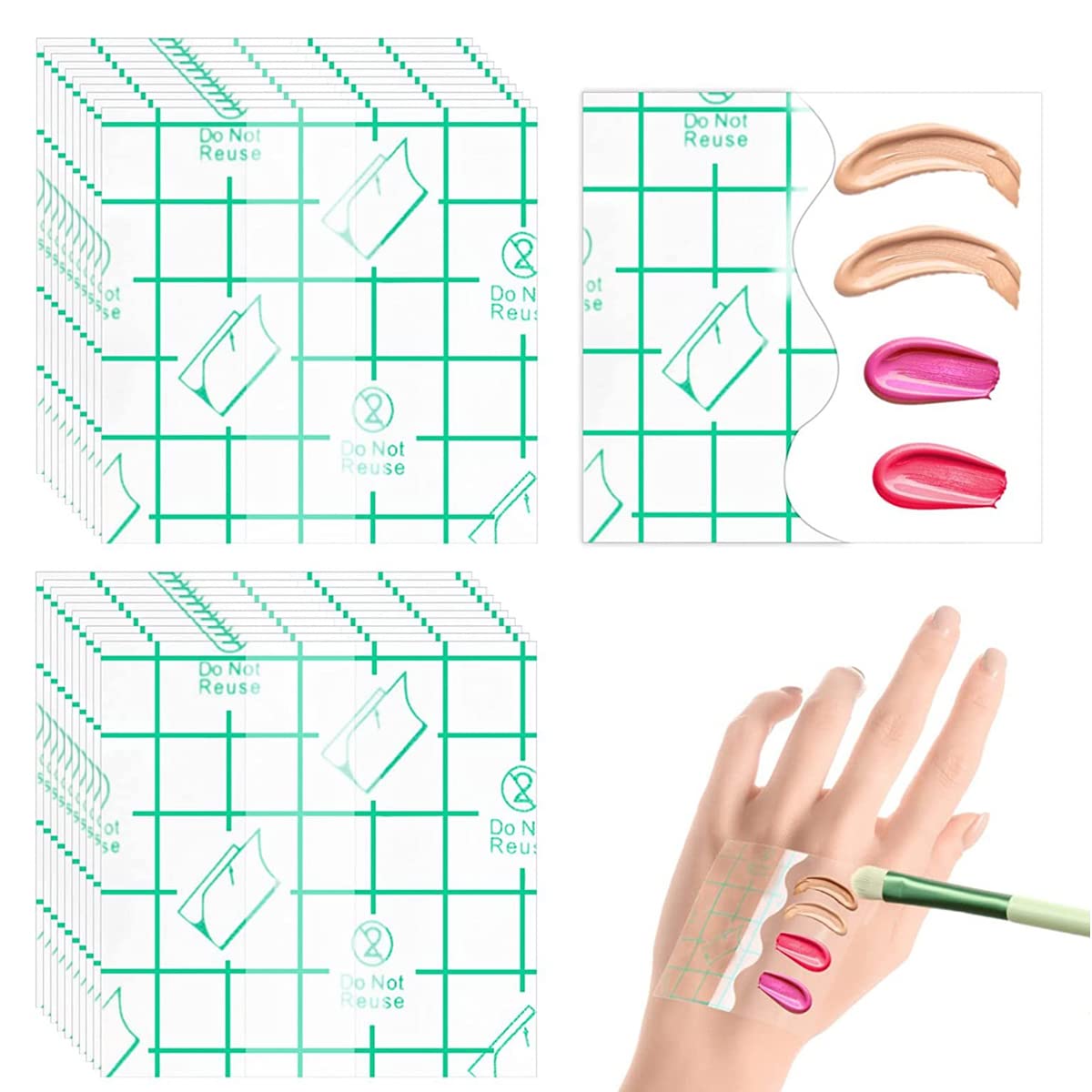 MAYCREATE 100Pcs Hand Palette for Makeup PU Film Makeup Palette Artist Must Haves Waterproof Transparent Adhesive Makeup Mixing Tape for Foundataion Blending (2.4''x2.4", Single Use)