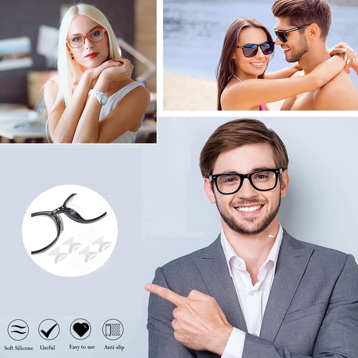 MAYCREATE 12 Pairs Eyeglass Nose Pads, Anti-Slip Silicone Glasses Nose Support Pads Replacement, Anti-Slip Air Chamber Nose Pads for Full Plastic Frames, White