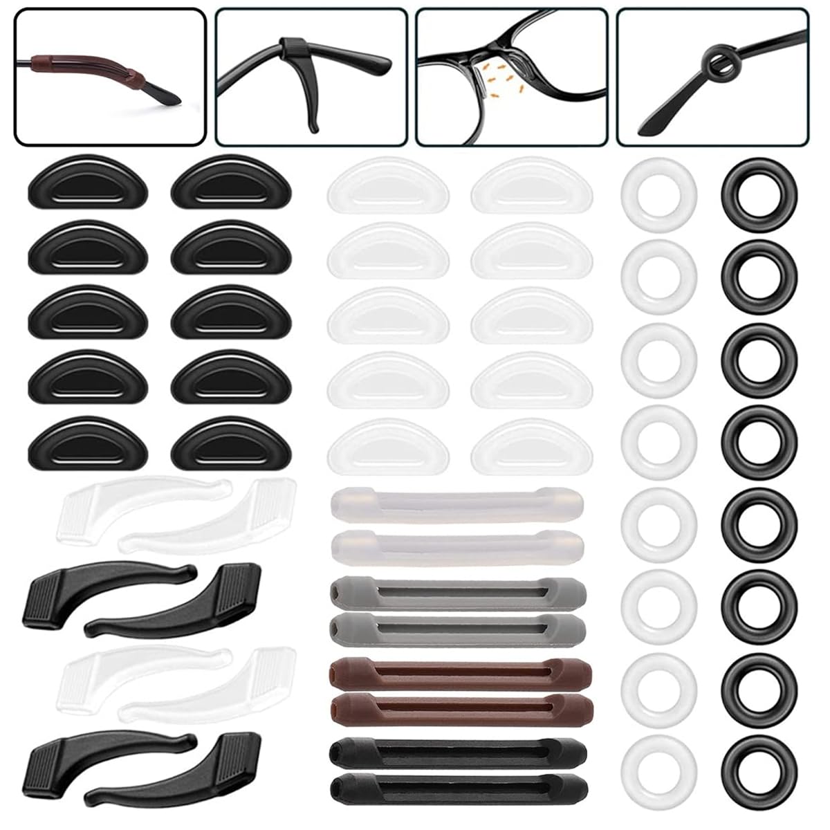 MAYCREATE Eyeglasses Retainers Set for Sport and Study with 10 Pairs Nose Pads | Silicone Anti Slip Temple Grips