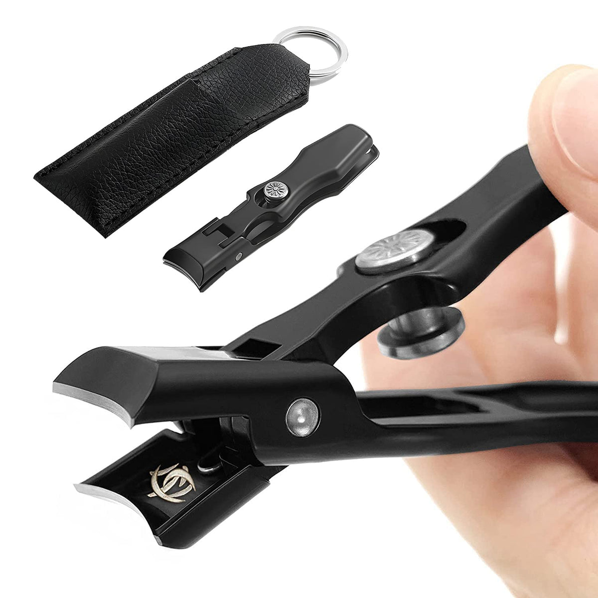 MAYCREATE Nail Cutter For Men Stainless Steel Nail Clippers with Leather Cover Toenail Clippers Wide-Opening Sharp Jaws for Thick Nails, Professional Nail Trimmer