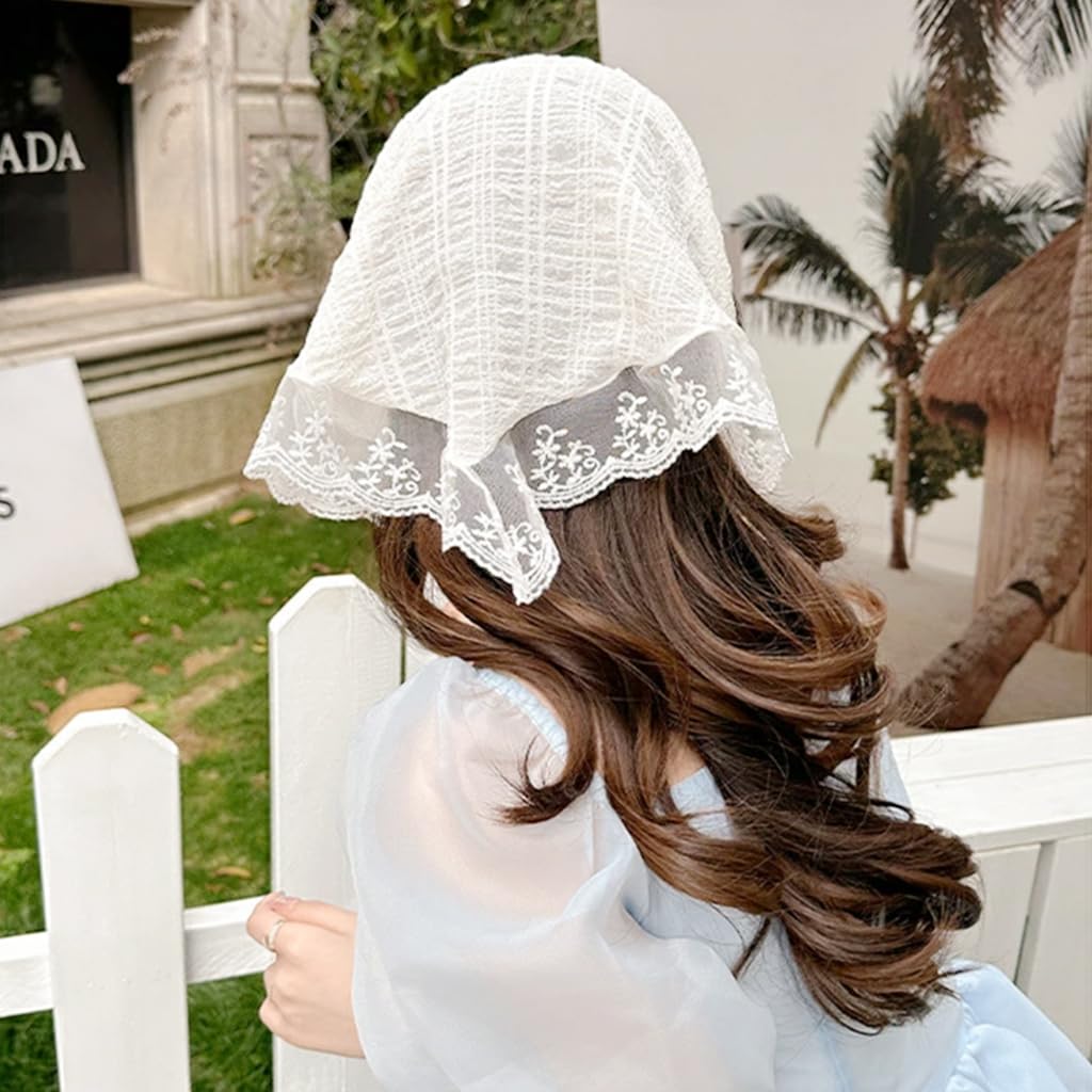 MAYCREATE Headwear for Girls with White Lace Headband and Pink Plaid Bow | 2Pcs Fashion Hair Accessories