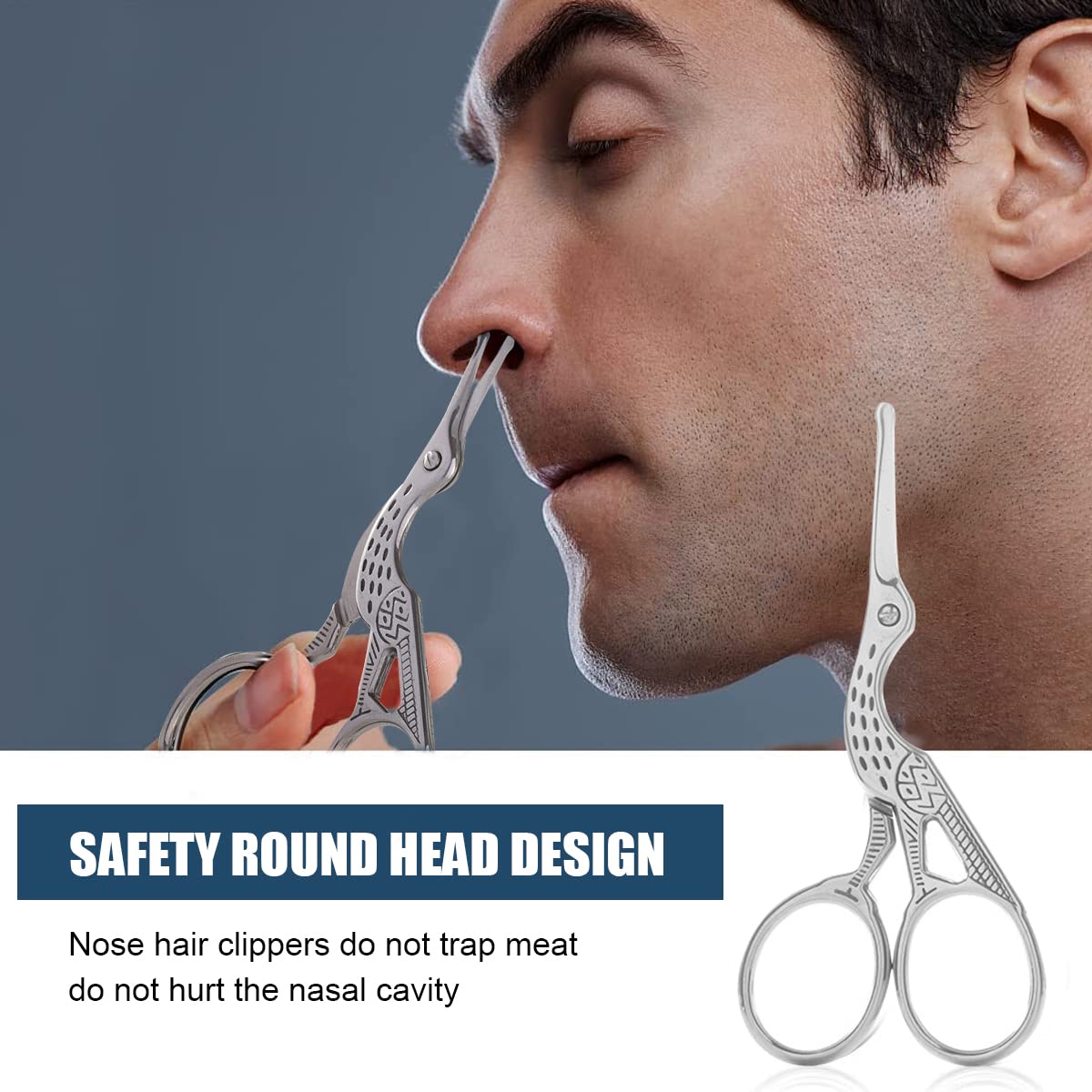 MAYCREATE Nose Trimmer for Men Nose Hair Scissors Kit, Stainless Steel Small Beauty Eyebrow Scissors, Safety Blunt Tip Scissors for Facial Hair Moustache Beard, with Storage Box (silver)