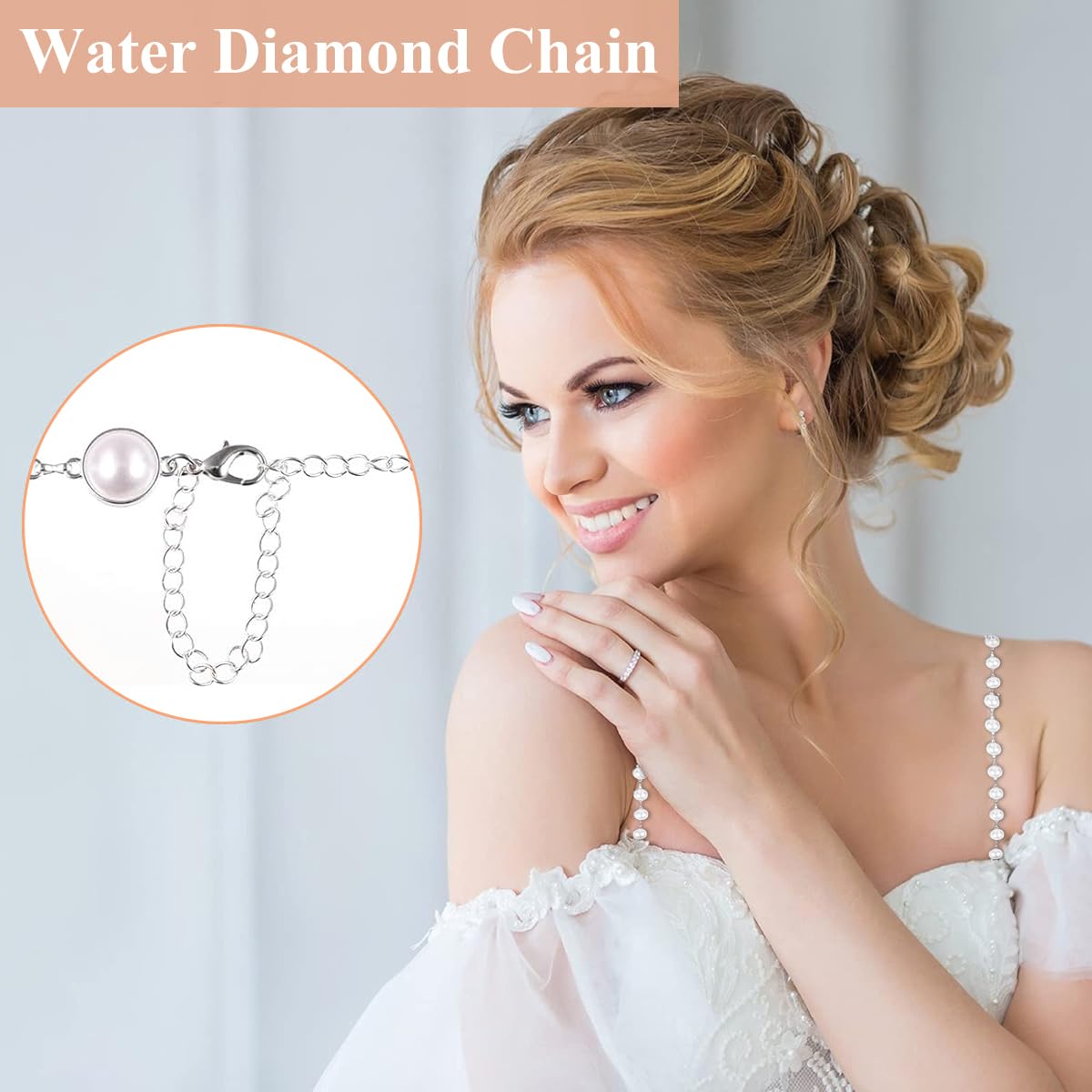 MAYCREATE Pearl Bra Straps for Women, Metal Underwear Bra Strap for Strapless Dress, Fashion Adjustable Replacement Shoulder Strap for Evening Dress, Bra Tops Dress - 1 Pair