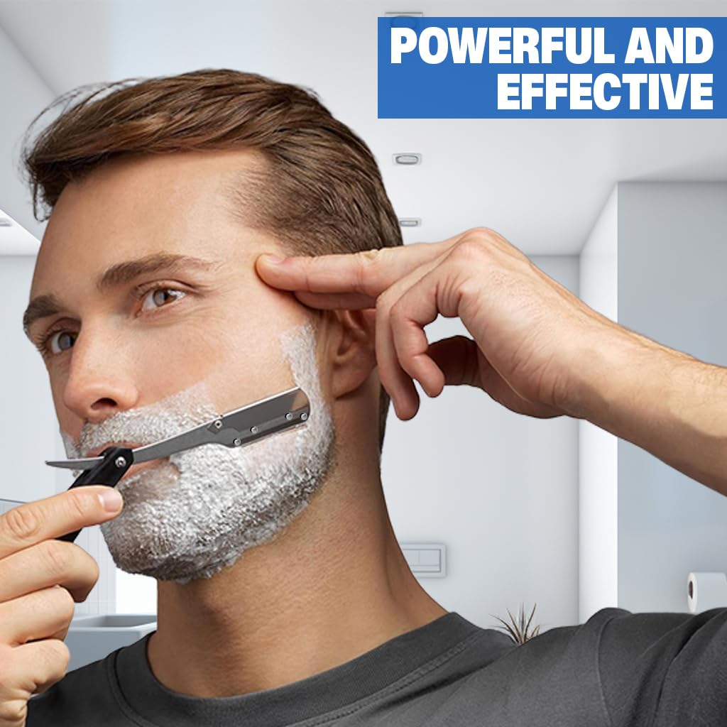 MAYCREATE Professional Straight Razor for Men with Folding Safety Handle and 10 Blades | Stainless Steel Shaving Tool