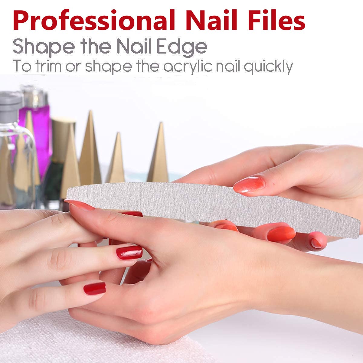MAYCREATE Nail Files for Manicure featuring Arch Shape 10 Pcs Set with Grey EVA Layer | 17.9 x 2.8 x 0.4 cm