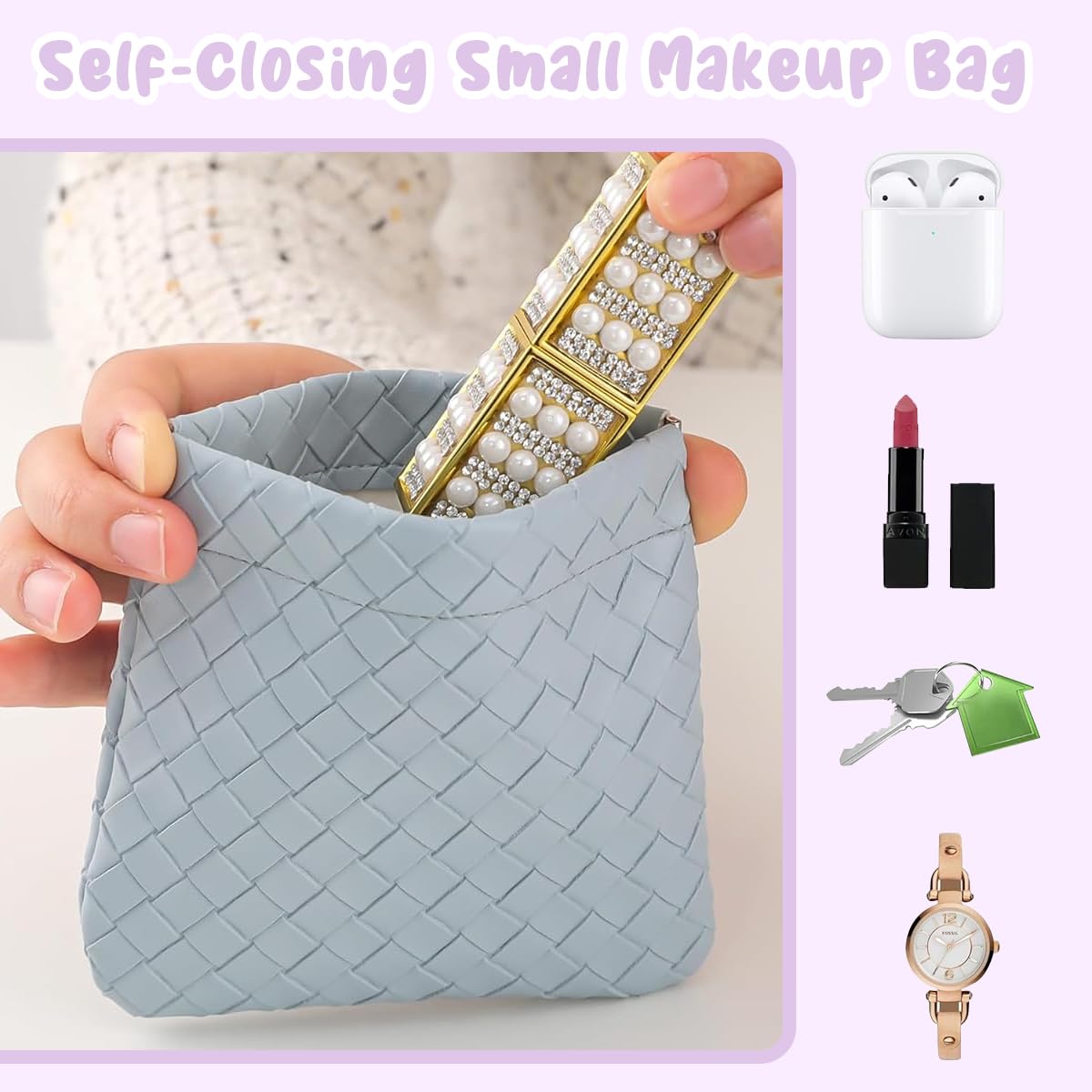MAYCREATE 4Pcs Small Makeup Pouch Small Pouches Makeup Bag Mini PU Leather Cosmetic Bag Weave Makeup Pouches for Women Pocket Purse for Coin Lipstick Jewelry Organizer