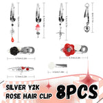 MAYCREATE Hair Clips for Women featuring 8 Metallic Flower Charms | Y2K Korean Style Barrettes