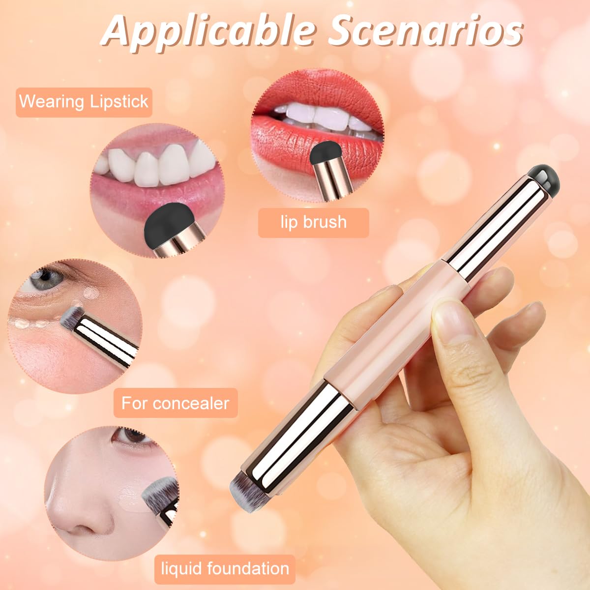 MAYCREATE Lipstick Silicone Brush for Travel Makeup with Dual End Applicator and Pink Lid