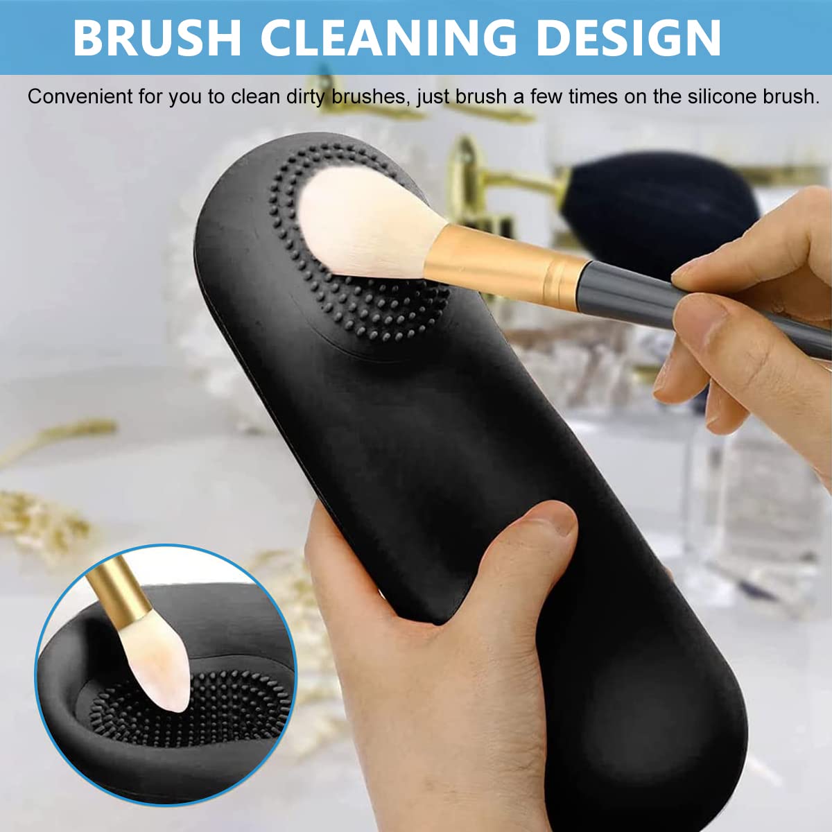 MAYCREATE Makeup Brush Holder for Travel and Daily Use with 22.6 cm Size & Magnetic Closure | Silicone Organizer Featuring Built In Cleaning Area