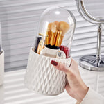 MAYCREATE Makeup Brush Holder Organizer with Lid, 360° Rotatable 4-Grid Cosmetic Makeup Brushes Storage Case Stand for Vanity or Bathroom - Dustproof & Waterproof, White