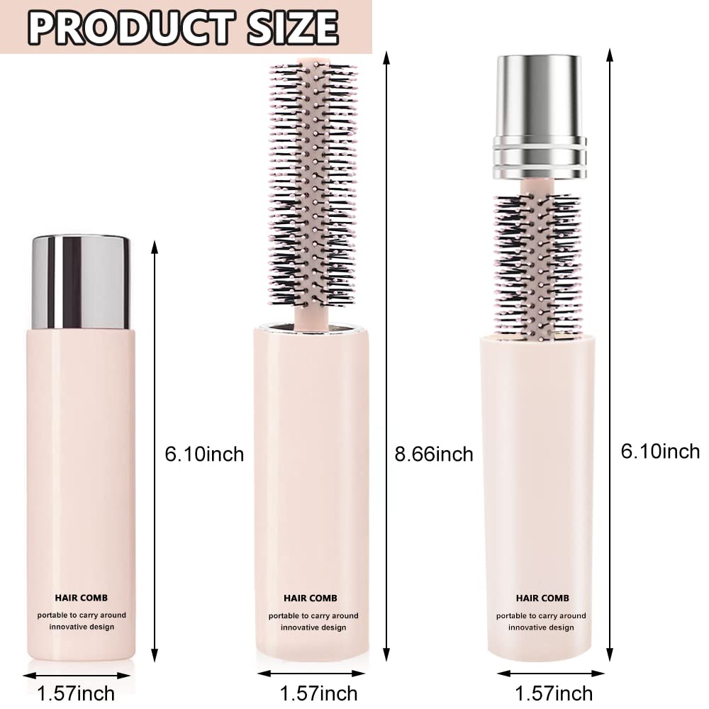 MAYCREATE Mini Hair Brush for Travel with Retractable Design and 155×14mm Pocket Size | Silicone Massage Tips for Women and Girls