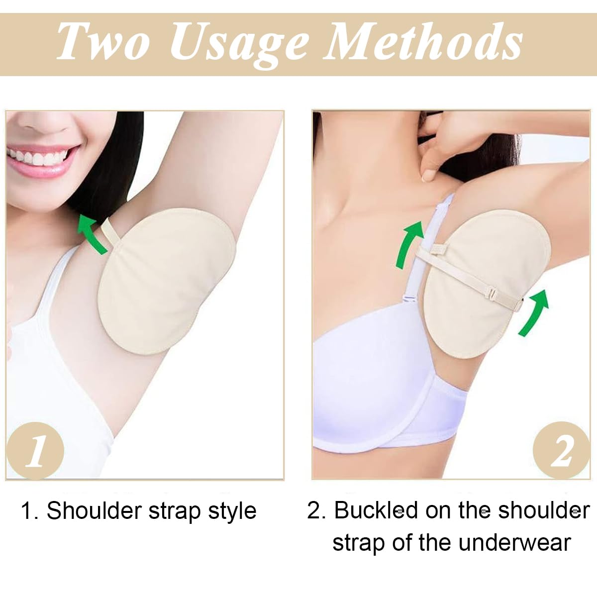 MAYCREATE 2Pcs Sweat Pads for Underarms Women, Anti-slip Armpit Pads for Women Men, Sweat Absorbing Quick Dry Underarms Pad for Women, Washable & Resuable - Beige