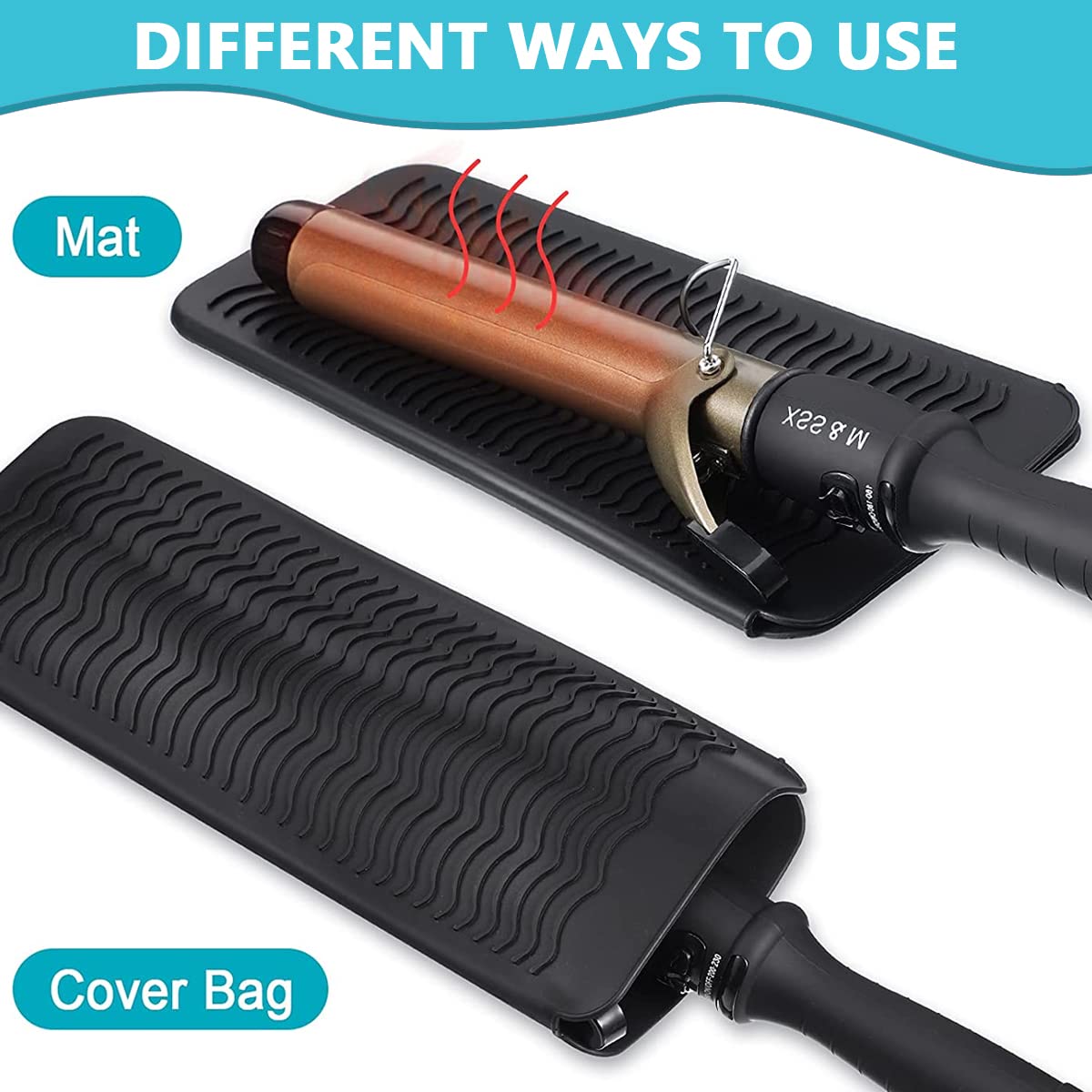 MAYCREATE Heat Resistant Silicone Mat Pouch, Mat Cover for Curling Irons, Hair Straightener, Flat Irons and Other Hot Hair Tools, Black