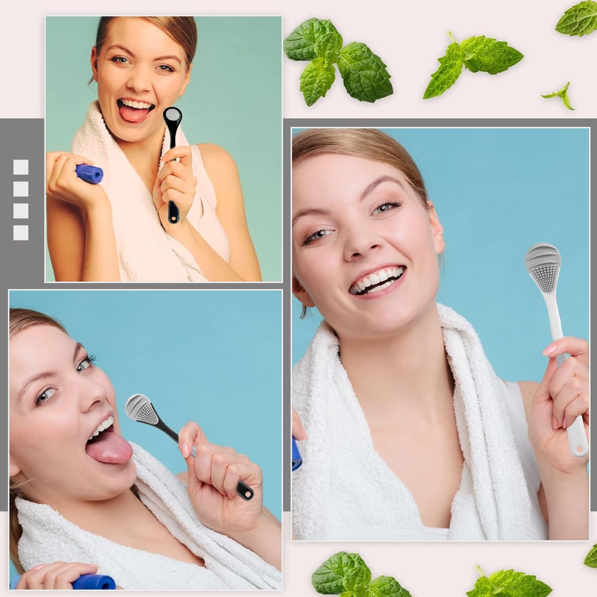 MAYCREATE Tongue Cleaner Adults, 2Pcs Silicone Tongue Scraper Soft Tounge Cleaner Helps Fight Bad Breath Tough Cleaner Fan Shape Tung Cleaner Tongue Brush