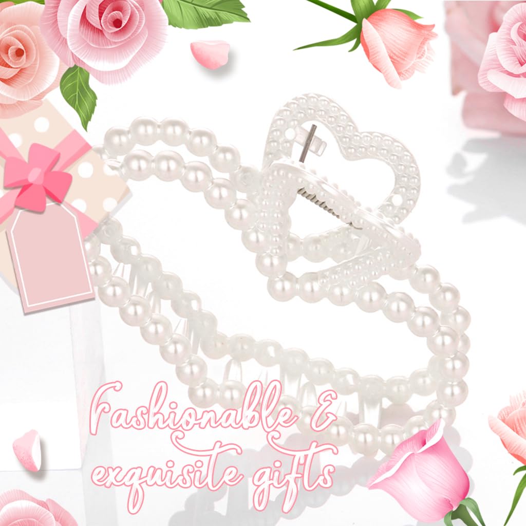 MAYCREATE 8Pcs Pearl Hair Claw Clips French Twist Hair Claw Clips Heart Shaped Pearl Embellished Hair Claw Clips Bridesmaid Hair Claw Clips Bridal Pearl Hair Claw Clips Gift for Girls