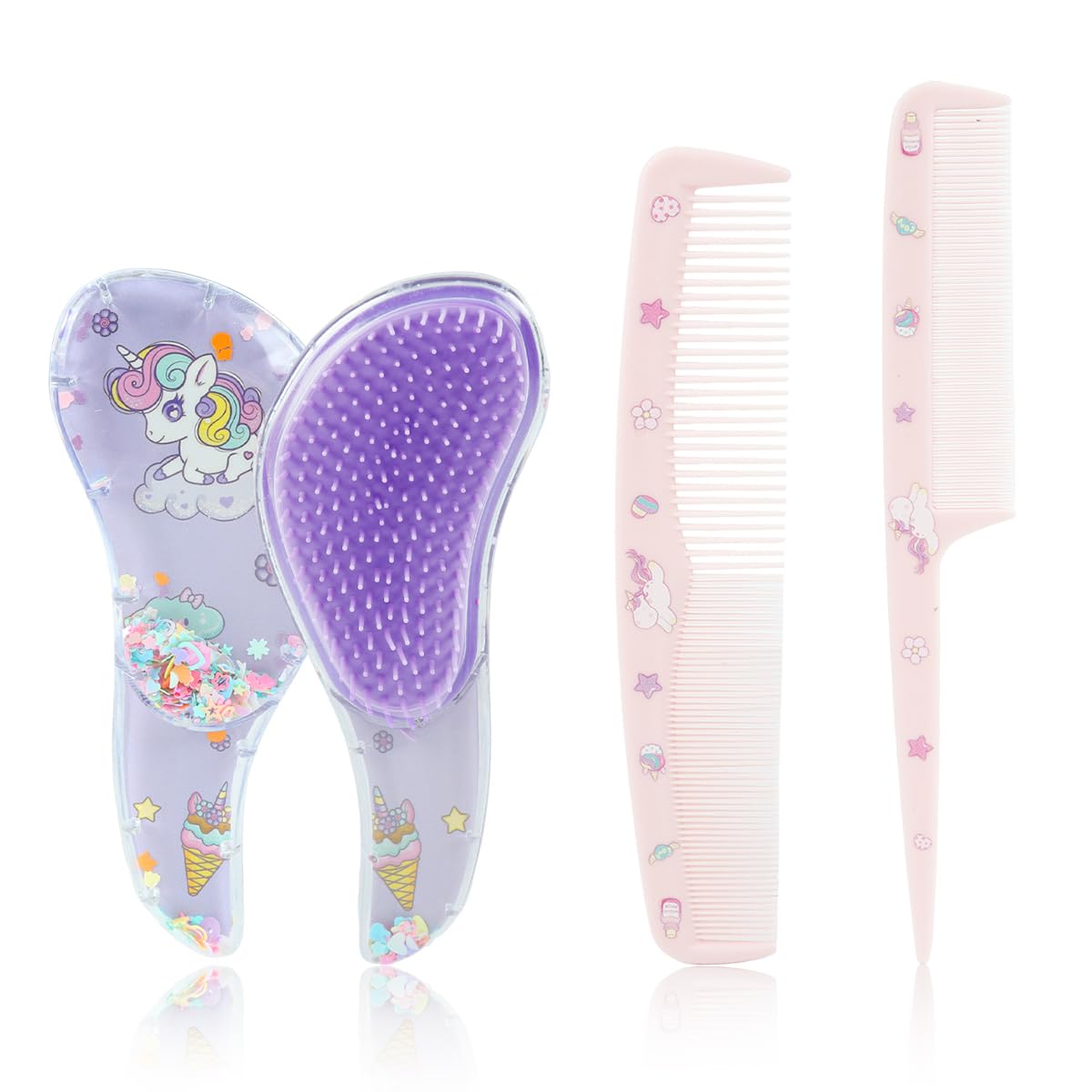 MAYCREATE Girls Hair Brush Set with 3 Pieces for Easy Detangling and Styling | Cute Unicorn Design