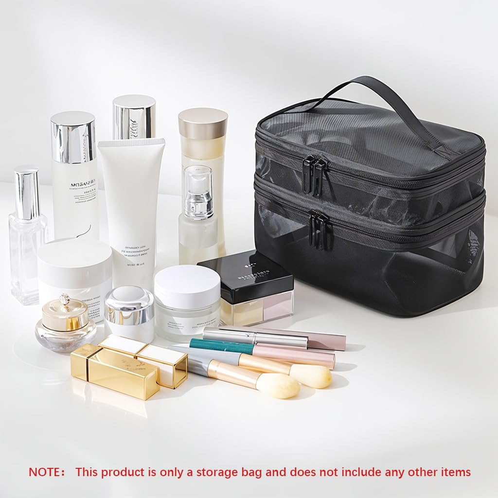 MAYCREATE Makeup Pouch Bag for Travel Organization featuring Double Layer Nylon Mesh | 3 PCS Set with Handle