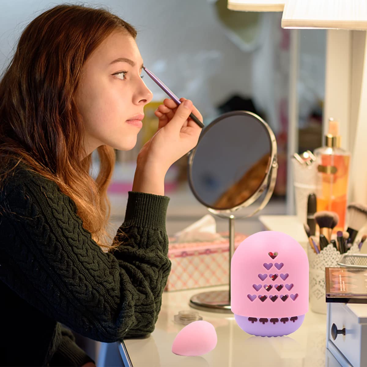 MAYCREATE Beauty Blender Sponge Silicone Storage Case,Makeup Sponge Blender Rack Portable Travel Case for Beauty Blender Sponge