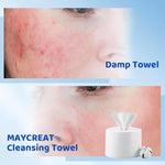 MAYCREATE Disposable Face Towel 50 Count for Cleansing and Makeup Removal | 100% Cotton Quick‑Dry Facial Tissue for Sensitive Skin
