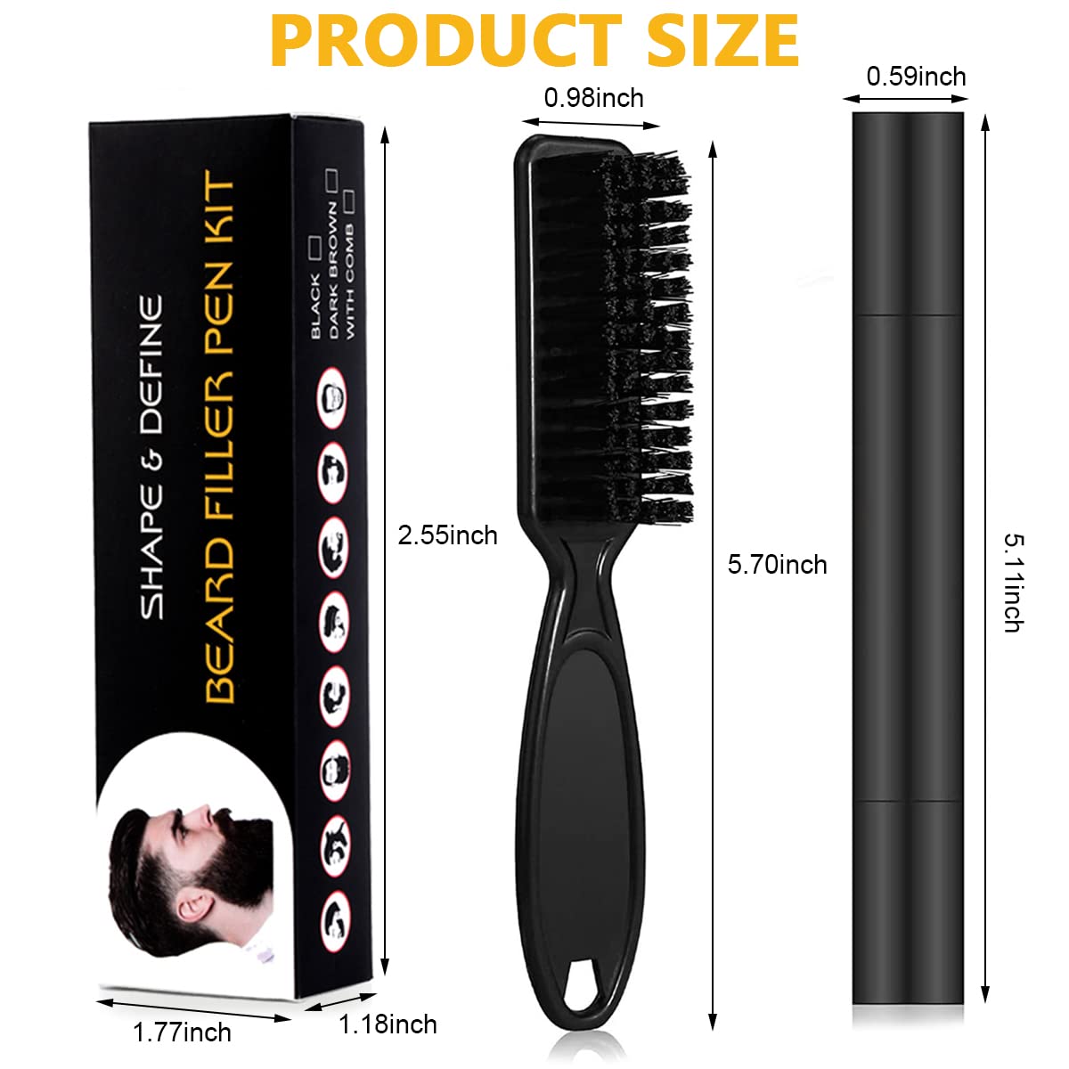 MAYCREATE Beard Pencil Filler Barber Styling Pen with 2 Pen Nibs, 1 Brush, Waterproof Proof Beard Pencil Filler, Sweat Proof Natural Shaping Up for Beard, Moustache & Eyebrows,Black