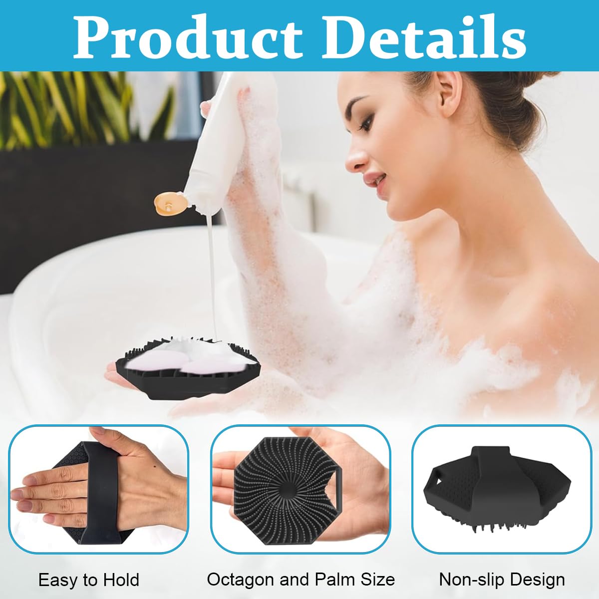 MAYCREATE Silicone Body Scrubber for Sensitive Skin with Soft Massage Bristles | 3PCS Gentle Black Exfoliating Pad
