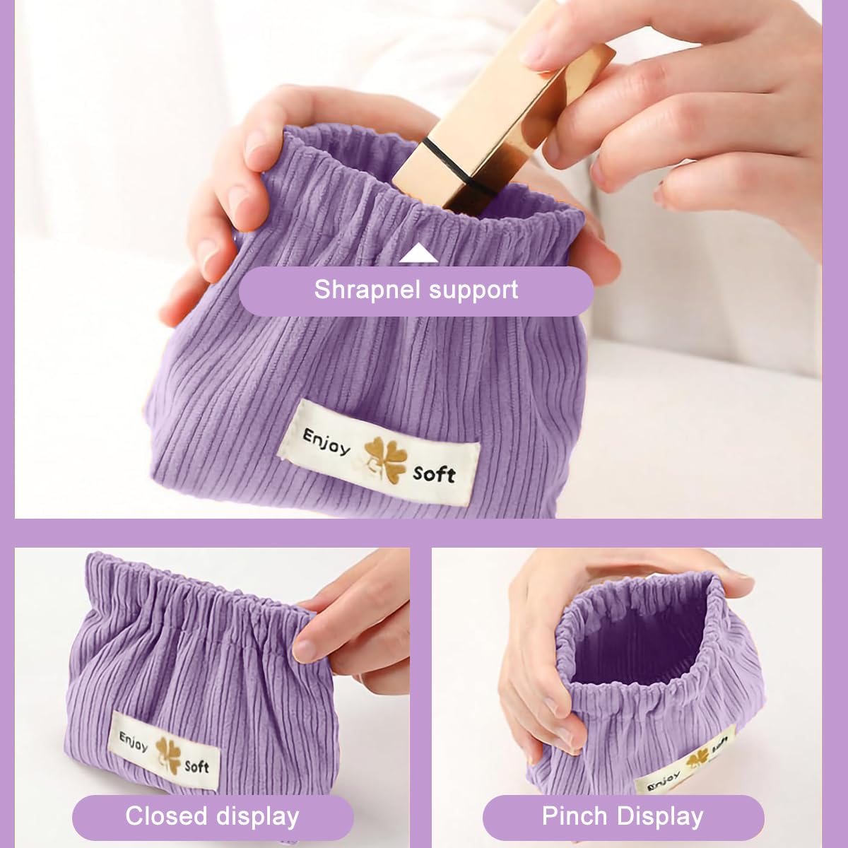 MAYCREATE Small Makeup Pouch Set for Travel and Daily Use with Self Closing Design 14x12cm | Pink Purple Organizer for Women