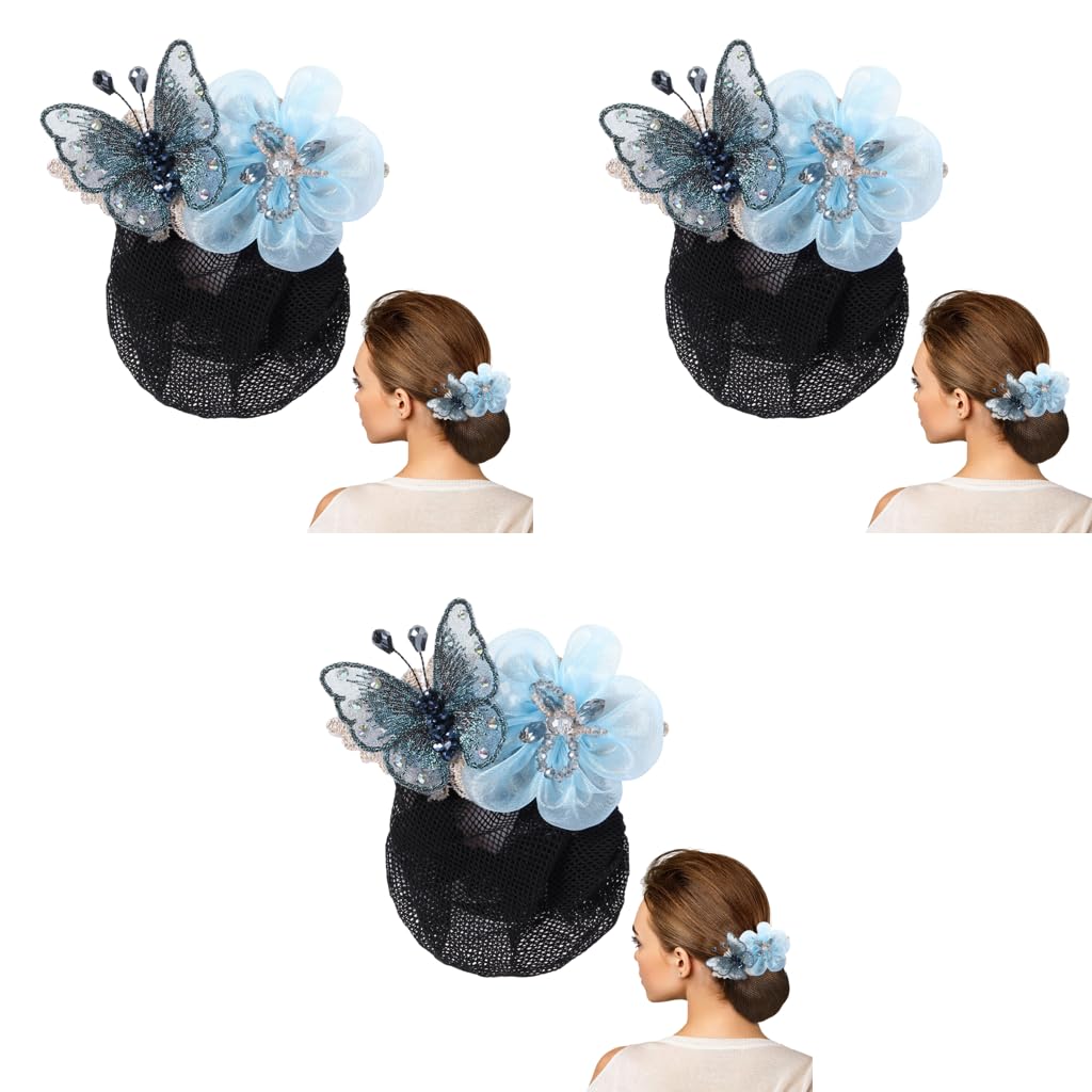 MAYCREATE Hair Clip Butterfly Decal Bun Net for Work and Daily Use | Blue 3PCS Set