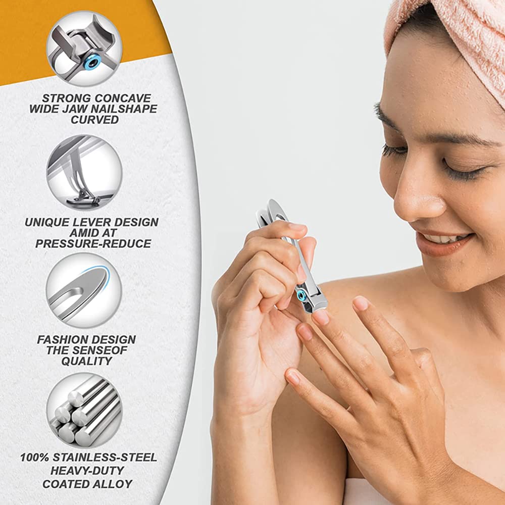 MAYCREATE Ingrown Toenail Clippers for Thick Nails with Curved Blade and 6pcs Stainless Steel Kit | Ergonomic Wide Jaw Design