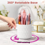 MAYCREATE Makeup Brush Holder Organizer with Lid, 360° Rotatable 4-Grid Cosmetic Makeup Brushes Storage Case Stand for Vanity or Bathroom - Dustproof & Waterproof, White