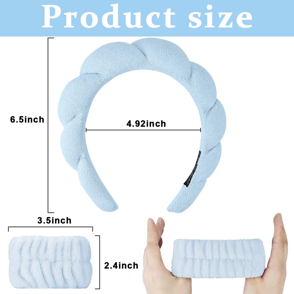 MAYCREATE Spa Headband Wristband Set for Face Washing with Sunflower Edge Design | Soft Blue Coral Fleece for Women and Girls