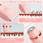 MAYCREATE Electric Shaver for Women 2 In 1 Dual Head Electric Razor USB Cordless Hair Trimmer Shaver IPX7 Waterproof Wet & Dry Use Painless Bikini Trimmer for Bikini Lines, Face Hair, Legs, Under Arm