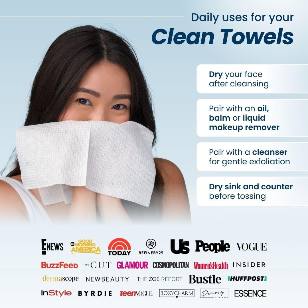 MAYCREATE Disposable Towels for Face and Skincare 50 Counts 26×30 cm 100% Cotton | Soft and Reusable
