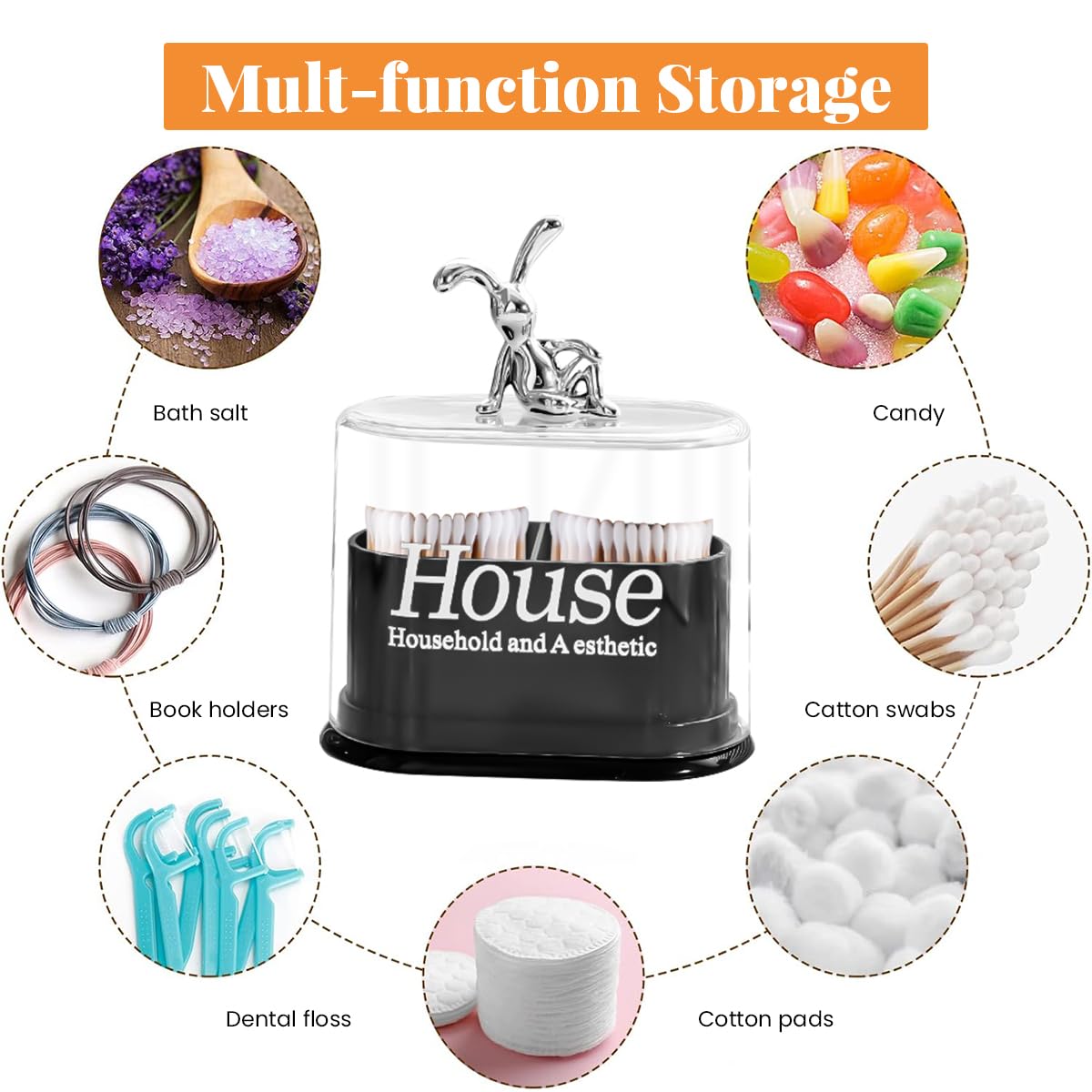 MAYCREATE Cotton Swab Holder for Desk or Bathroom with 2 Compartments and Lid | White PP Storage Box 5.7 x 5 x 3.2 in