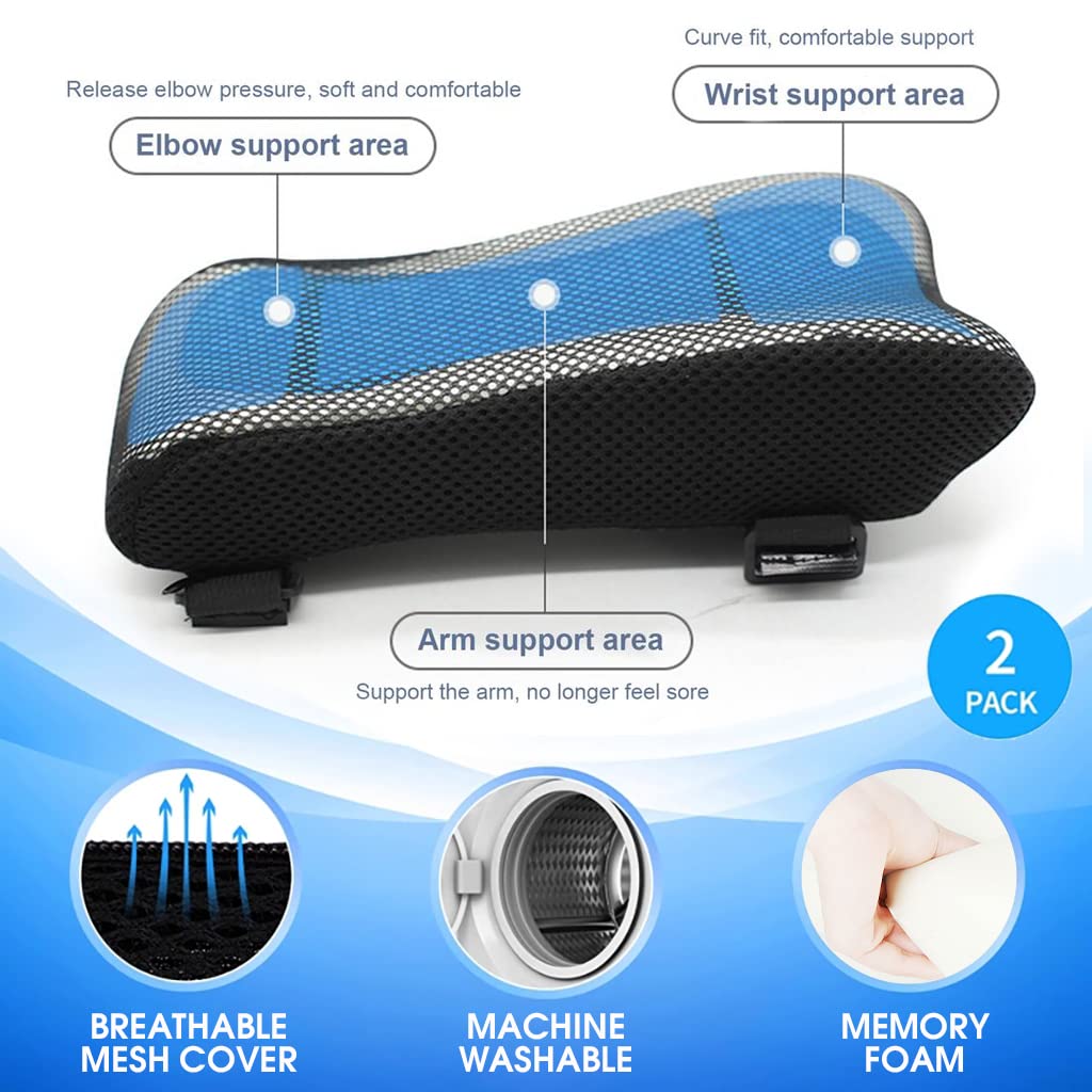 MAYCREATE 2 Pcs Office & Gaming Chair Memory Foam Armrest Cover Cooling Gel with Ergonomic Elbow Pillow,Pads Pressure Relief Thick Arm Support Cushion