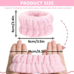 MAYCREATE 2 Pairs Wrist Spa Washband Microfiber Wrist Wash Towel Band Wristband for Washing Face Absorbent Wrist Sweatband for Women Girls, Prevent Liquid from Spilling (Blue+Pink)