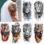 MAYCREATE® 6 Sheets Temporary Tattoo Sticker For Men Tiger Lion Tattoo Stickers Beast on Arm Waterproof Large Tattoos Sticker Set