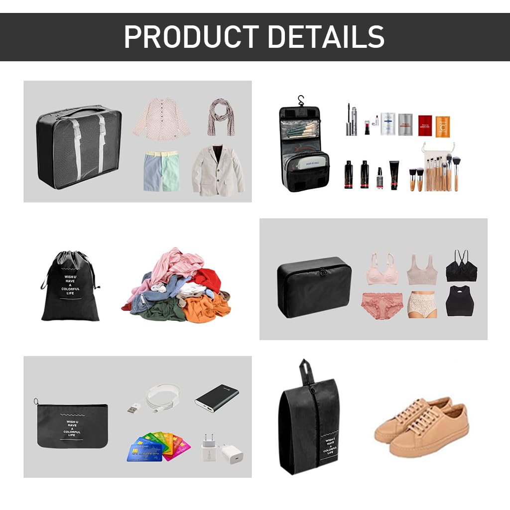 MAYCREATE Travel Organizer Packing Cubes 8 Pcs Set with Mesh Cover Bags and Laundry Bag | Lightweight Polyester Luggage Organizers