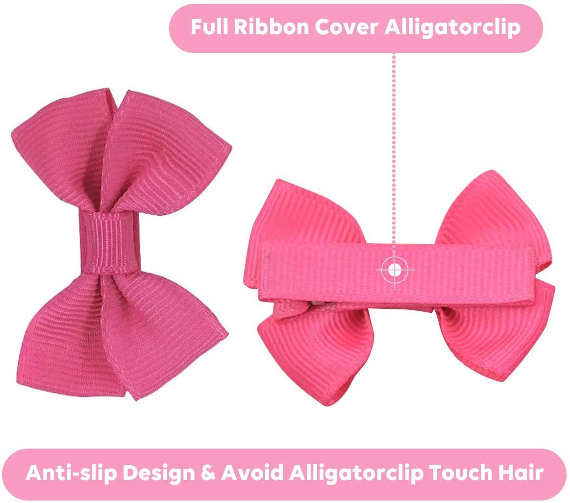 MAYCREATE 20 Hair Clips Mini Hair Bow Grosgrain Ribbon Hair Bows with Alligator Clips for Baby Girls Toddlers Kids, 20 colors(2.4 Inch)