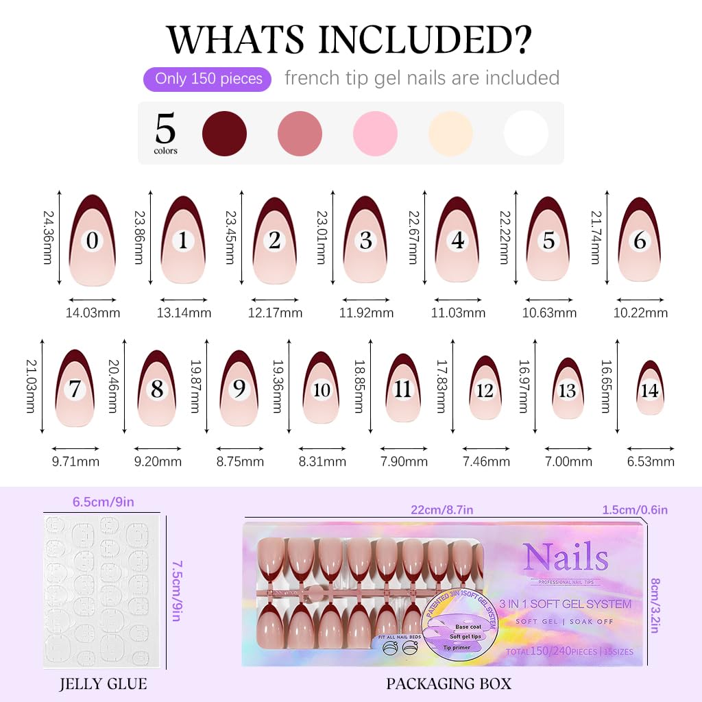 MAYCREATE 150Pcs Almond Shape Nails Nude Color Press On Nails with 24Pcs Adhesive Nail Tabs DIY Nail Art Nail Extension Press on Fake Nails Full Cover Press On Nails Colored Tip Almond Fake Nail