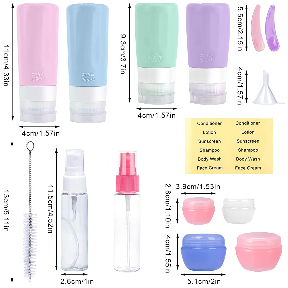 Maycreate Travel Bottles Set for Toiletries with Leak Proof Silicone Design | 14pcs 85ml Kit