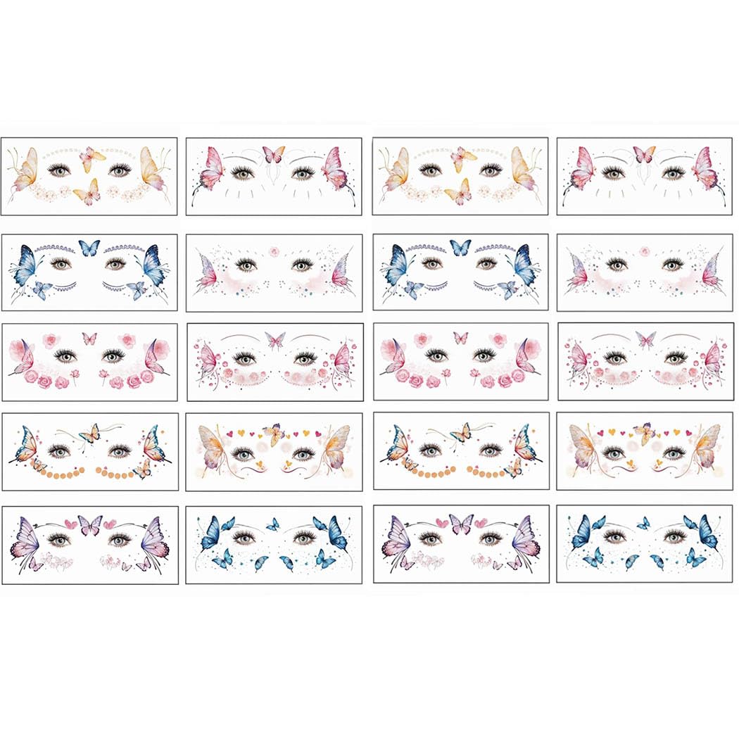 MAYCREATE Tattoo Sticker for Women with 10 Waterproof Glitter Butterfly Designs | Face and Body Temporary Tattoos