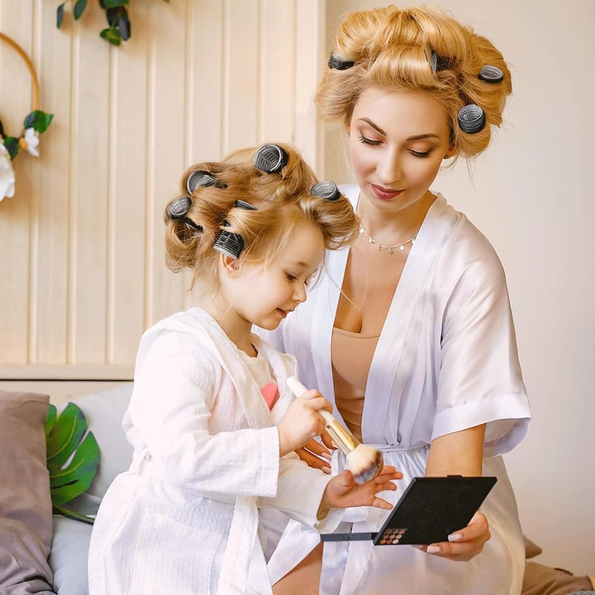 MAYCREATE Heatless Hair Roller for Women Girls, 12pcs Hair Curler Rollers 3 Sizes (4 Jumbo, 4 Large, 4 Medium) & 12 Bang Clips Kit for Thin Thick Volume Hair - Black